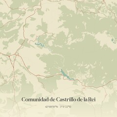 Retro Spanish map of Comunidad de Castrillo de la Rei, Castilla y Le�n. Vintage street map.