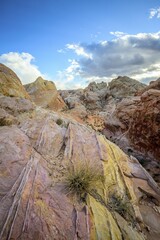 Colorful, Red Orange Rock Formations, Sandstone Rock, Hiking Trail, White Dome Trail, Valley of Fire State Park, Mojave Desert, Nevada, USA, North America
