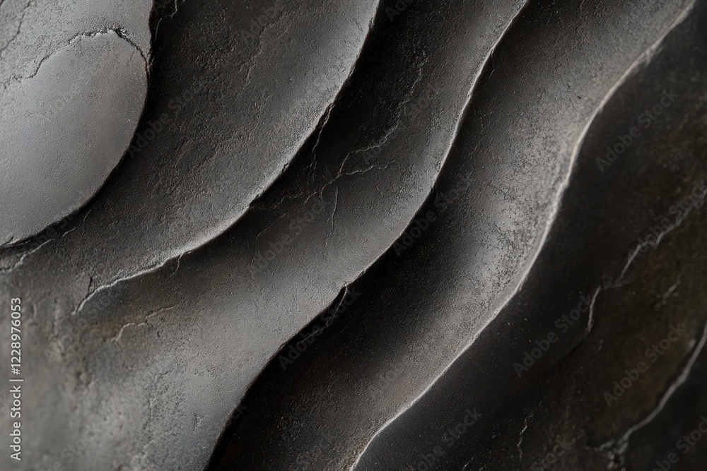Poster abstract dark gray textured background with wavy, layered pattern.