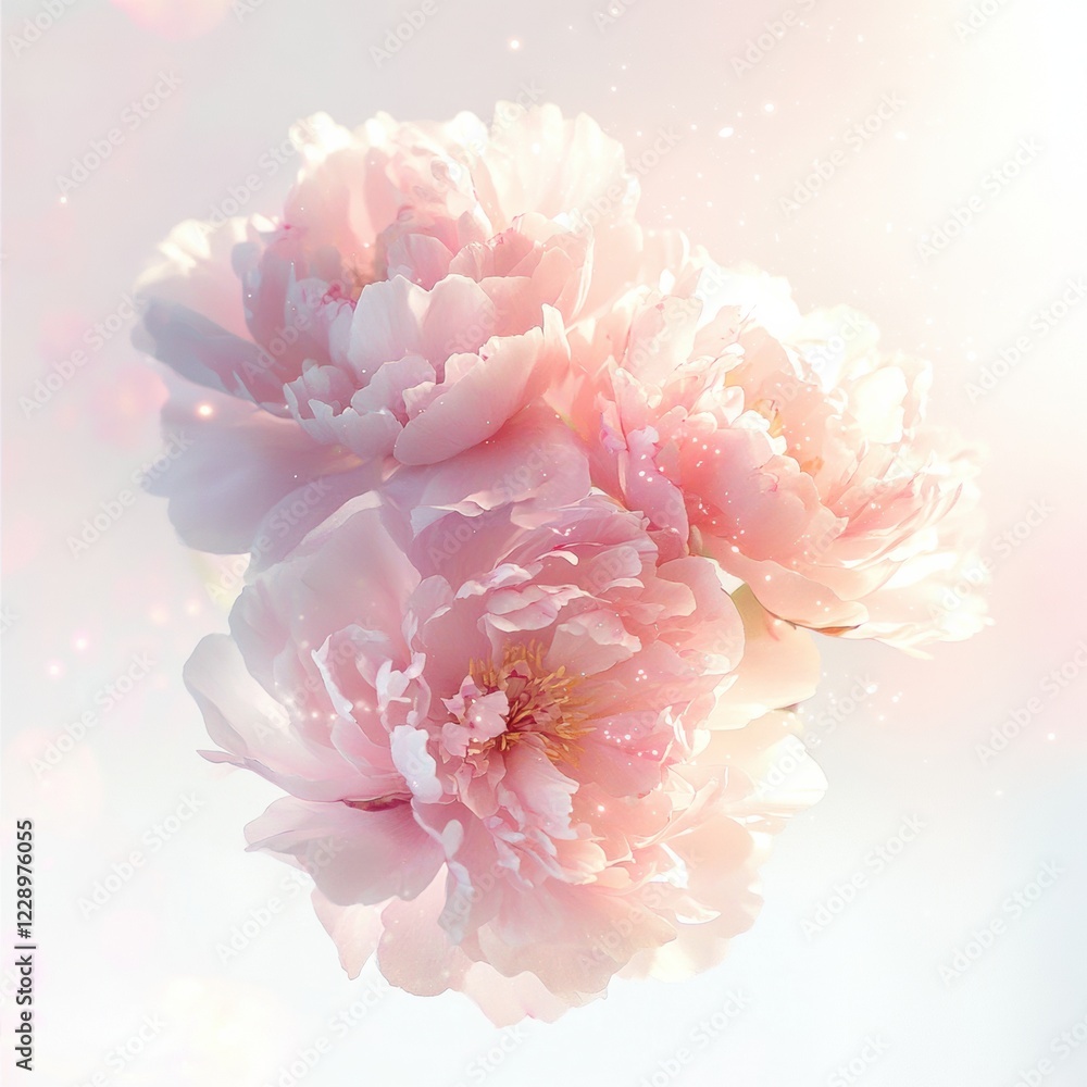 Aufkleber blooming peonies in soft pastel colors create a serene atmosphere in a bright, natural setting durin