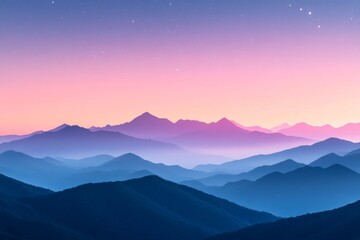 Obraz premium Serene Sunset Mountain Range Panorama Pink Purple Blue Hues