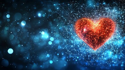 Fototapeta premium Glowing red heart in plexus network.