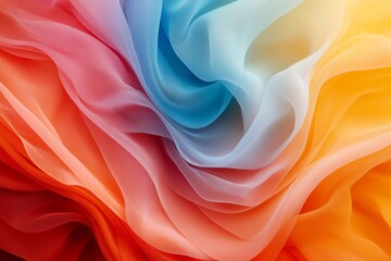 Obraz premium Colorful Fabric Texture Abstract Swirls of Orange Blue and Yellow Sheer Drape