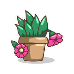 Home plant cartoon style. potted plant isolated on white