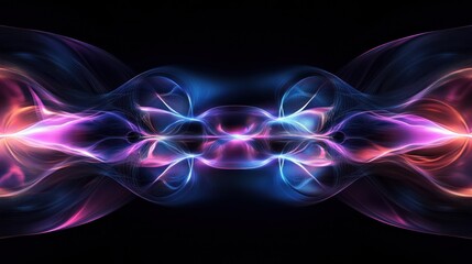 A futuristic abstract background with a seamless gradient of black deep blue purple and pink Soft glowing highlights metallic reflections and a dynamic wave pattern create depth