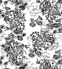 Hand Drawn Flowers and Leaves Line Pattern Watercolor Trendy Plan Trendy Color Cards Print On The Floor Home Textile Fabric Wallpaper Wrapping Cards Carpet Rug Background Fabric Linen Look Textures