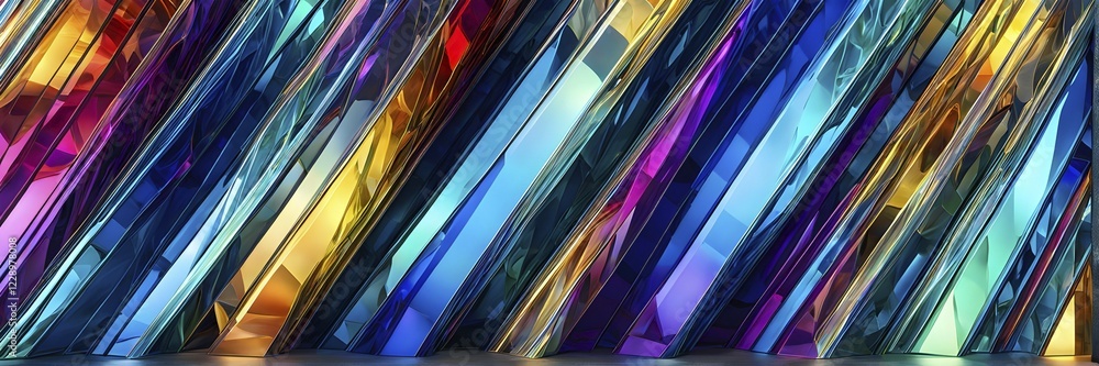 Poster 3d rendering of vibrant colored abstract changing glass design in an ornament structure, ai generate