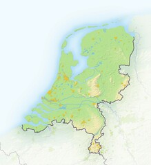 Netherlands, shaded relief map