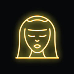 Yellow neon sign of a woman with closed eyes and long hair, suggesting peacefulness or meditation