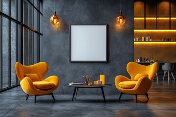 Modern Living Room Interior Design With Yellow Chairs