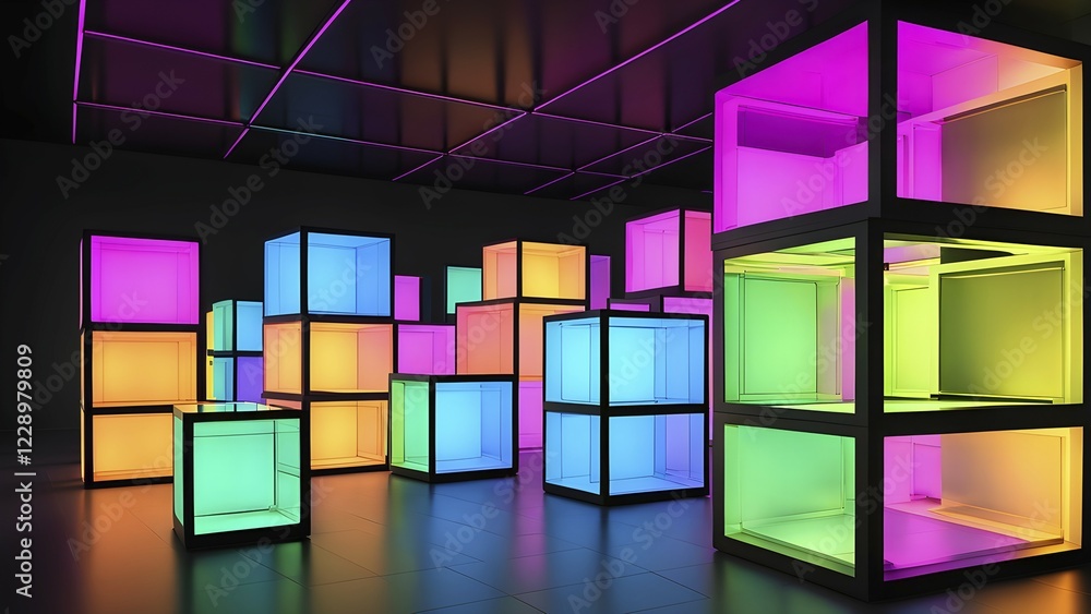 Poster 3d render of a cluster of interconnected geometric cubes forming a complex network, ai generated