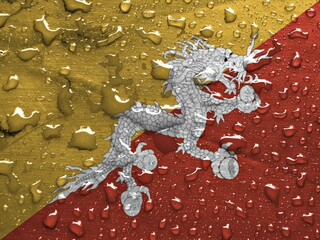 Flag of Bhutan with rain drops