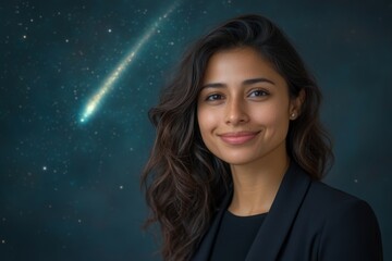 Fototapeta premium Confident Woman Shooting Star Night Sky Portrait
