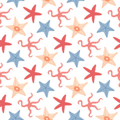 Obraz premium Starfish seamless pattern. Trendy pattern of starfish for wrapping paper, wallpaper, stickers, notebook cover.