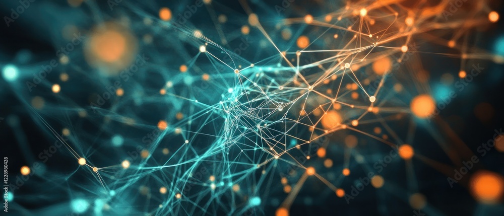 Poster abstract digital network visualization with glowing nodes