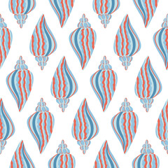 Sea shells seamless pattern. Trendy pattern of seashells for wrapping paper, wallpaper, stickers, notebook cover.
