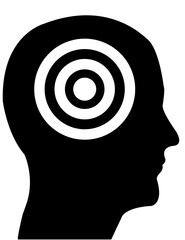 Head in profile with a target
