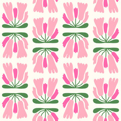 Abstract floral seamless pattern in hand drawn style. Vector coloful illustrated flowers on white background. Botanical seamless print for fabric, wallpaper or wrapping paper.