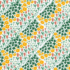 Trendy seamless floral ditsy pattern. Fabric design with simple flowers. Vector cute repeated pattern for baby fabric, wallpaper or wrap paper