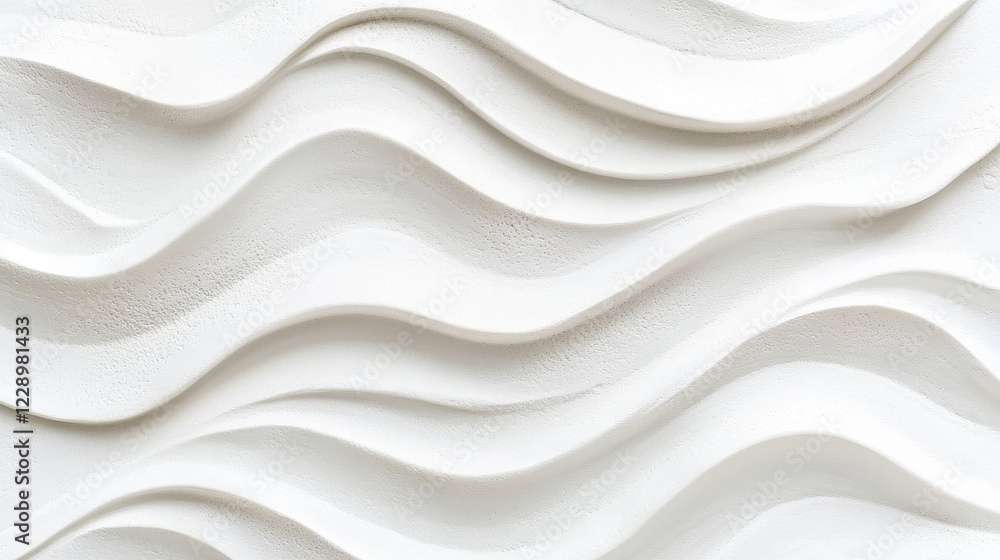 Poster abstract white wave patterns on a textured wall, creating a modern and elegant ambiance