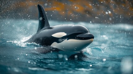 Fototapeta premium Powerful Orca Breaching the Ocean Waves