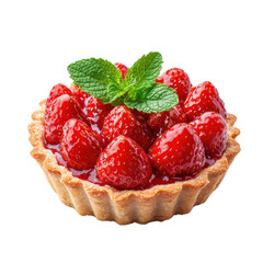 Fresh strawberry tart with mint garnish on a Transparent Background