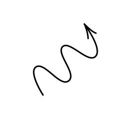 Spiral hand drawn arrow. Curly line doodle black arrow. Funny design infographic element. Spiral spring pointer. Vector illustration isolated on white background.