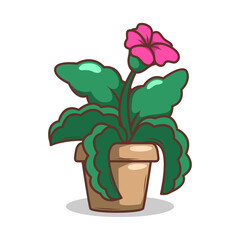 Home plant cartoon style. potted plant isolated on white