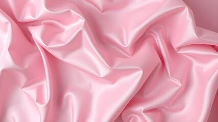 Obraz premium Crumpled pink silk fabric as background, top view. Space for text. Generative AI