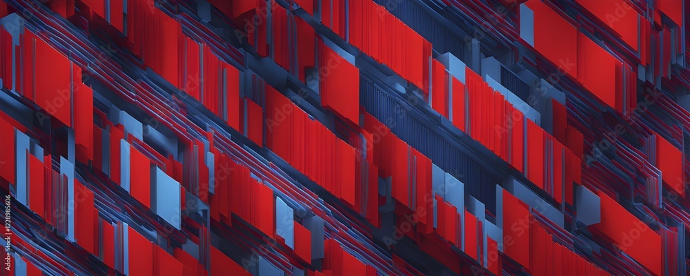 Fototapete abstract rendering of organic grid structure in a complex pattern in blue and red colors, ai generat