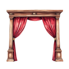 Ornate Wooden Archway Showcasing Rich Red Curtains