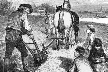 Preparing for the coming seed time on engraving from 1800s