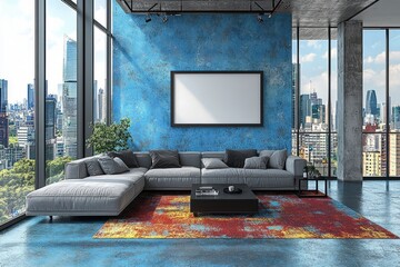 Modern City View Loft Apartment Living Room Design