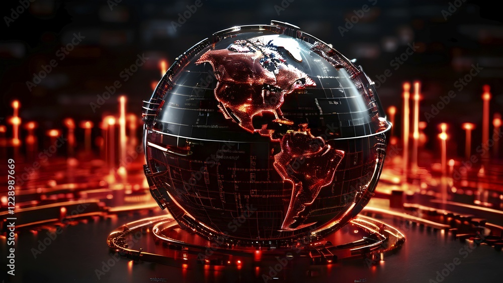 Aufkleber ai generated conceptual digital render showing a globe ensnared and locked by rusting steel chains