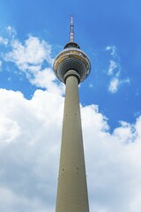 Television tower Alex with cloudy sky, Alexanderplatz, Berlin-Mitte, Berlin, Germany, Europe