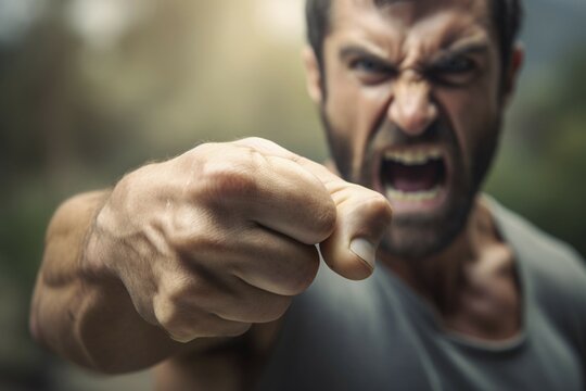 Close up of klenched fist of violant man. KI generiert, generiert, AI generated