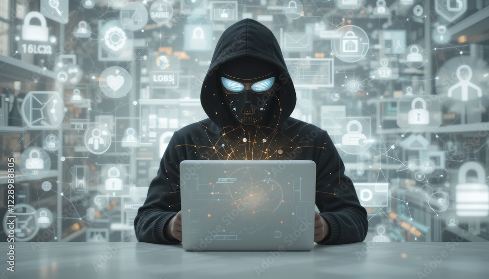 Poster hacker laptop cyber attack data security