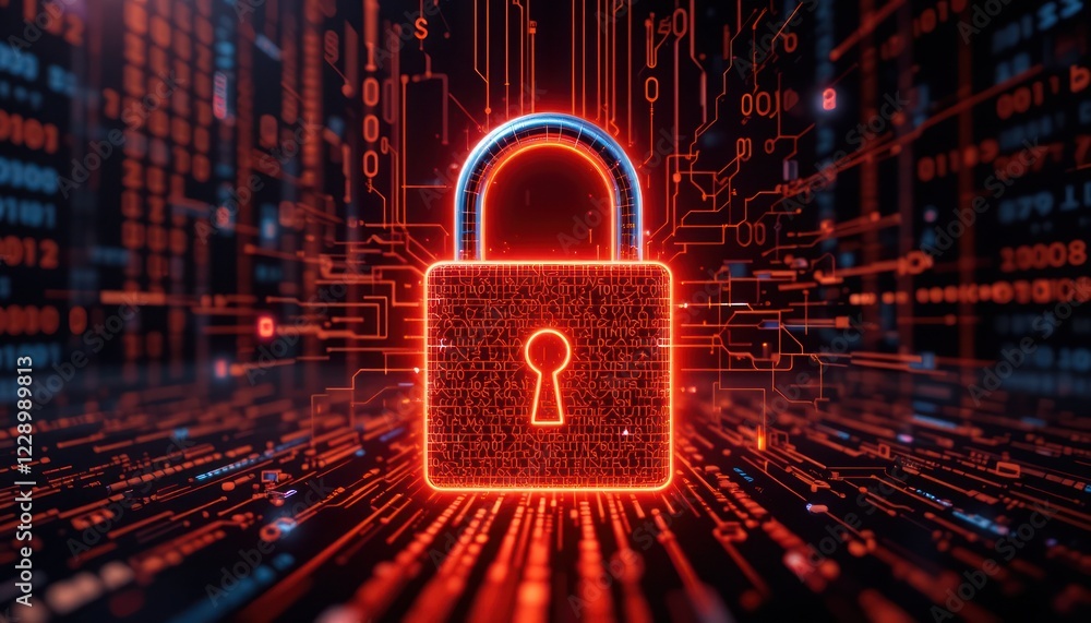 Poster digital lock security concept with circuit board background
