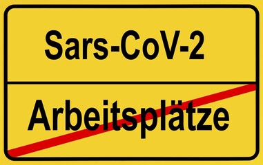Symbolic image, place-name sign, loss of jobs, unemployment, coronavirus, Covid-19, corona crisis, Germany, Europe