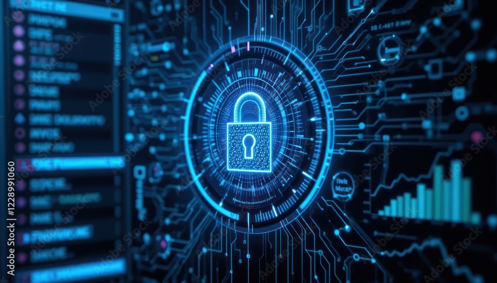 Poster digital lock security system on computer interface
