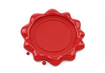A vibrant red wax seal with a glossy texture and smooth circular edges isolated on a white background
