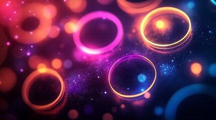 Glowing circles and polygons arranged in a sleek, parlaq layout 