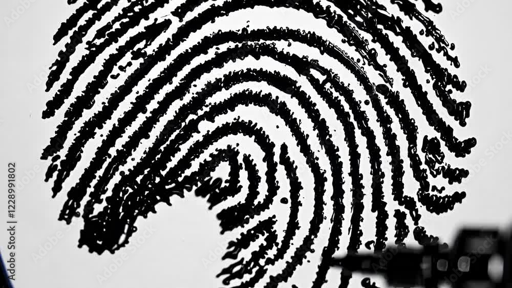 Leinwandbilder Stylized fingerprint pattern slowly morphing into interconnected digital circuits, blending technology and identity concepts in a futuristic setting.
