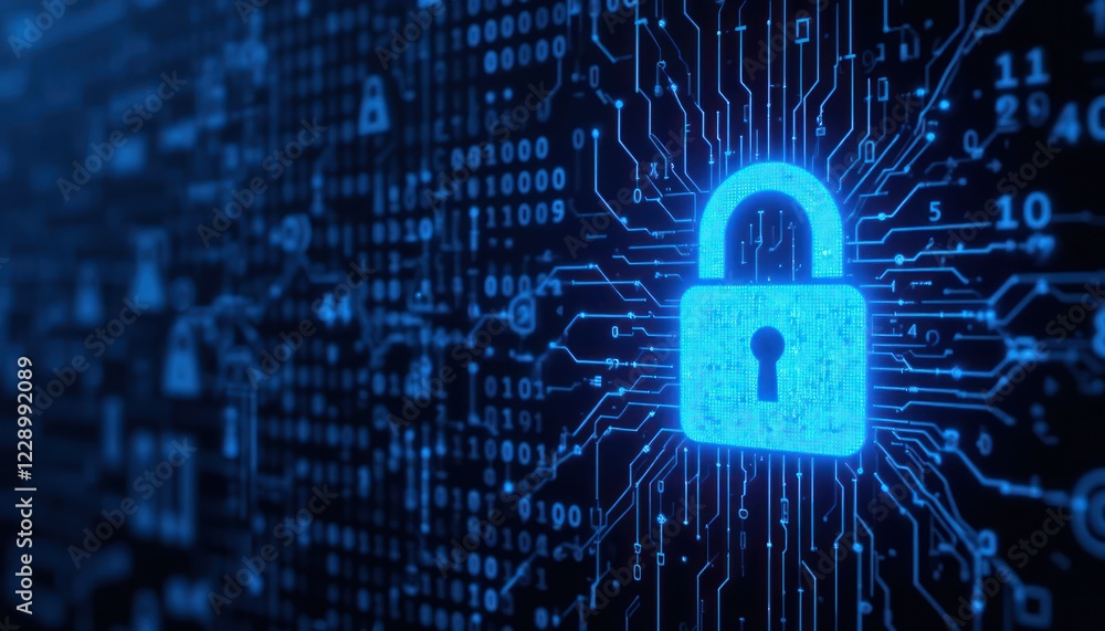 Poster digital lock security on circuit board background