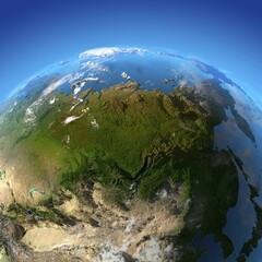Fototapeta premium Asia, Russia, Far East, Siberia, China. The view from the satellites, Europe