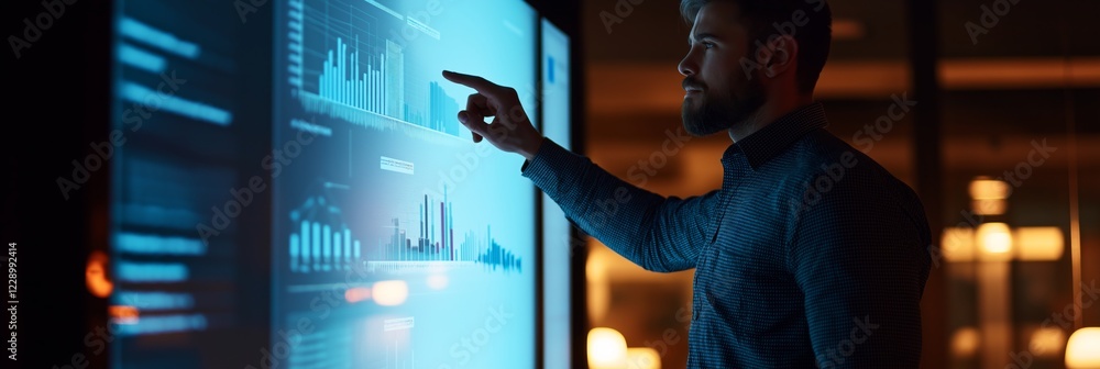 Aufkleber Business Data Analysis in todays corporate environment uses Interactive Displays for improved data visualization and interpretation, leveraging analytics and innovative technology