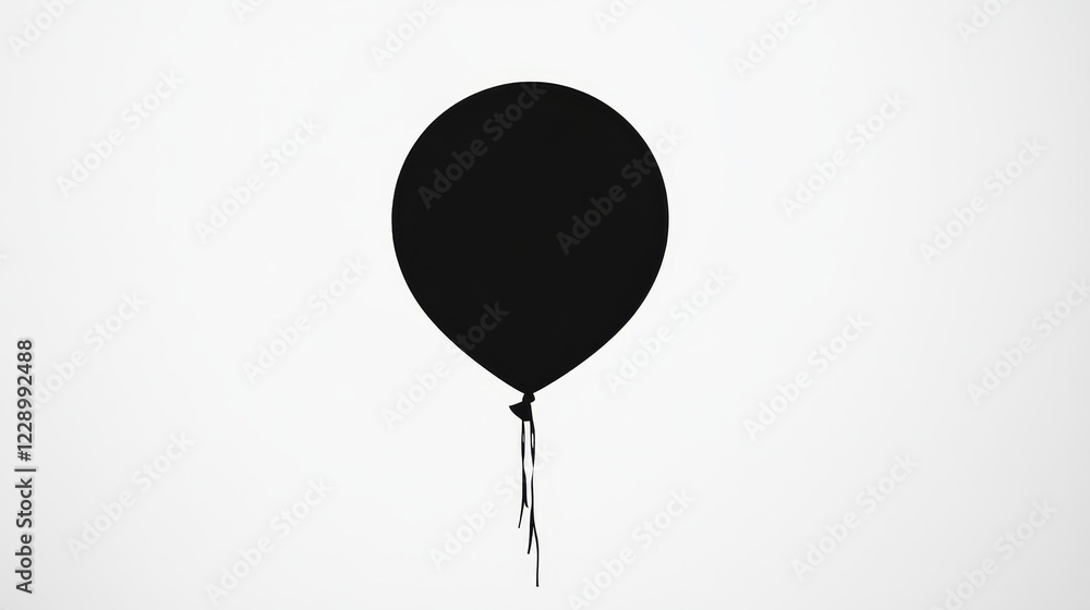 Poster a black balloon with a hole in it is floating in the air. the balloon is the only object in the imag