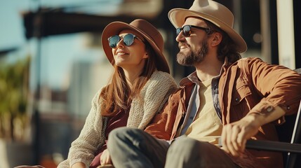 A man and woman are sitting on a bench