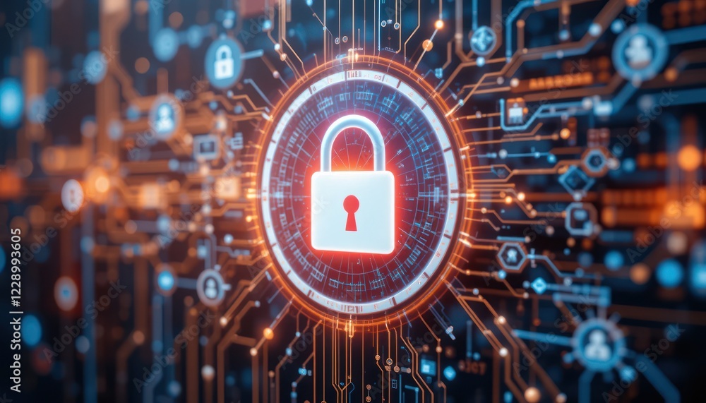 Poster secure digital lock on circuit board background