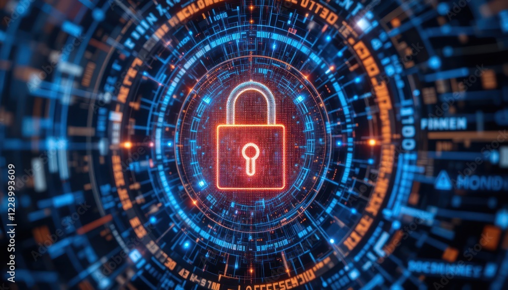 Aufkleber digital security lock graphic, abstract tech background, data protection, possible use as a cybersec